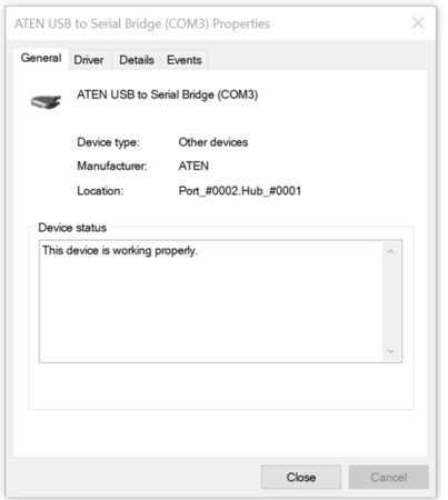 ATEN USB to Serial Bridge (COM3) Properties