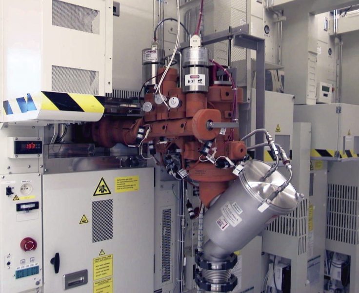 CVD system vacuum lines equipped with Series 49 process line heaters that reduce solid build-up and particle generation